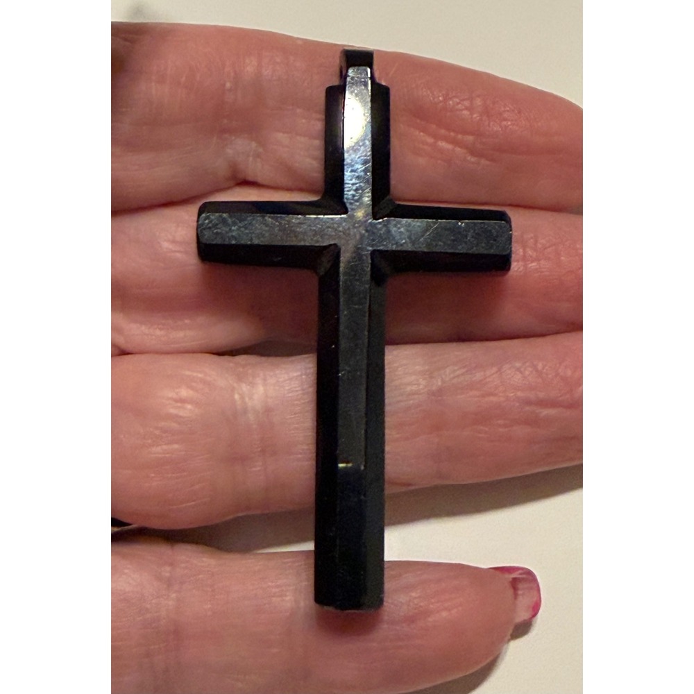 Antique Victorian Black Jet Mourning Cross Pendant